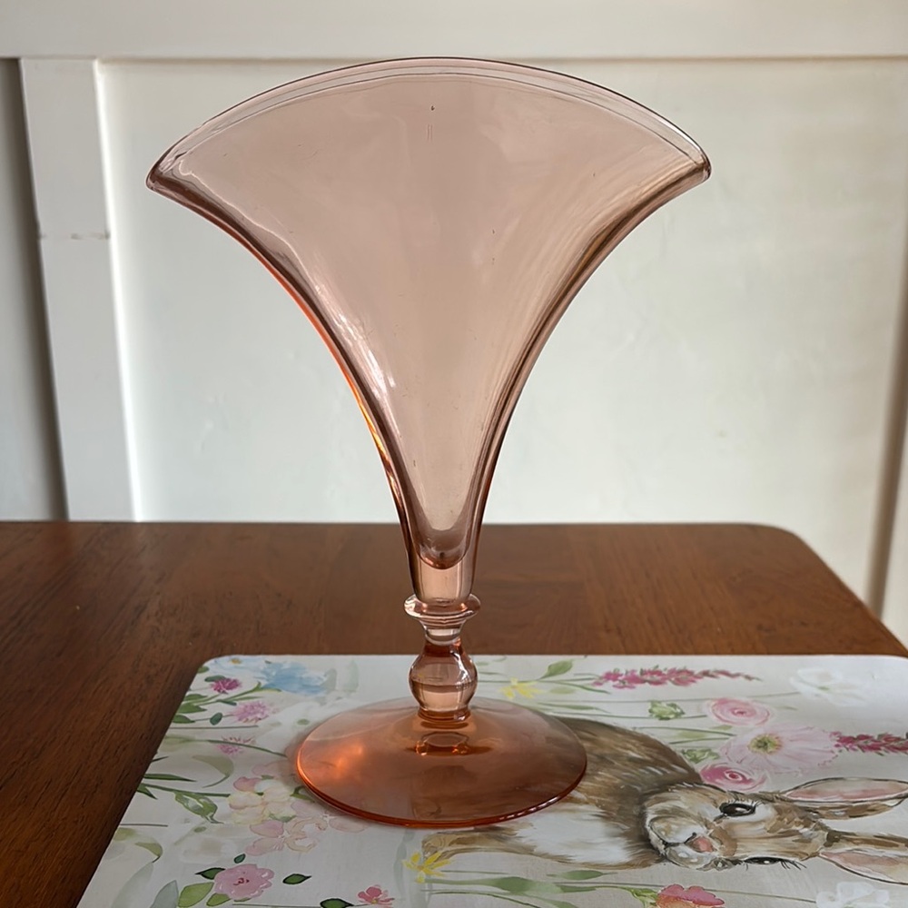 Pink depression glass fan vase